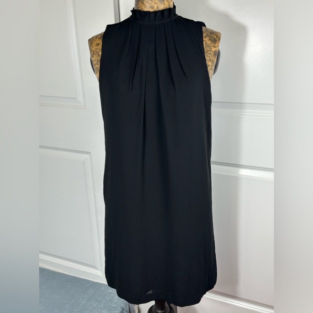 H&M Black Sleeveless Ruffled Neck Mini Shift Dress